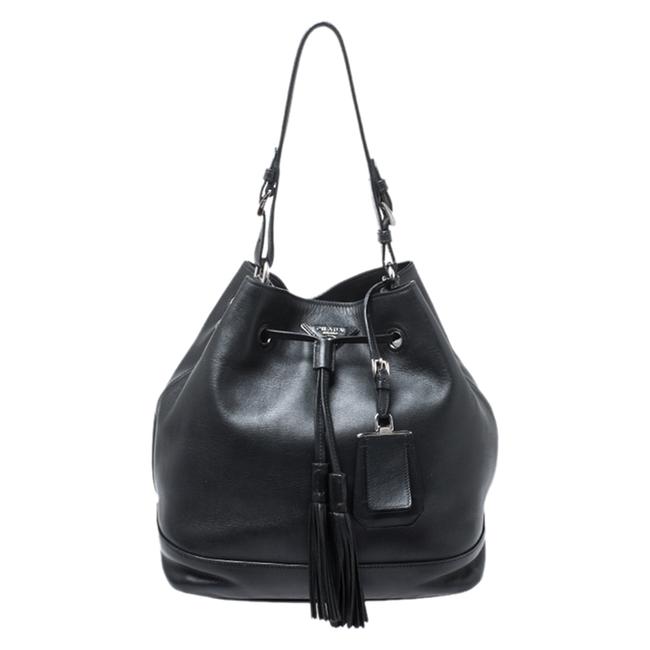 Prada Bucket Drawstring Black Leather Shoulder Bag