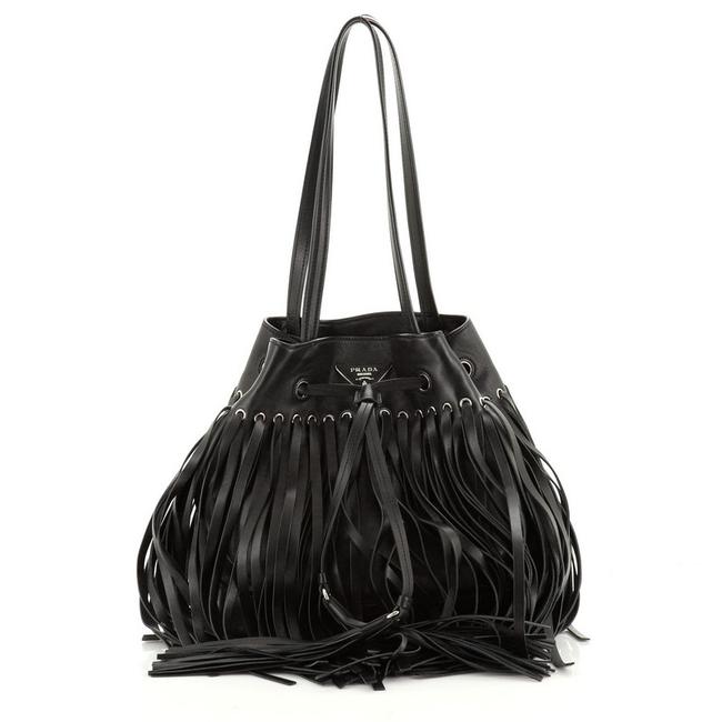 Prada Bucket Fringe Soft Calfskin Large Shoulder Bag