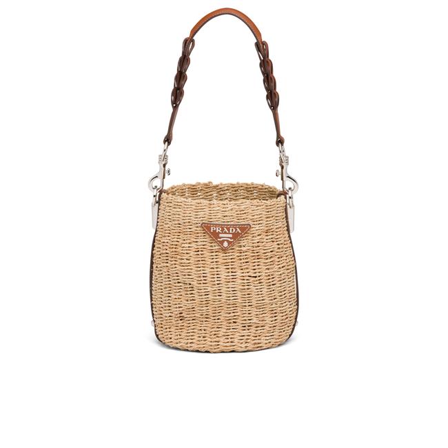 Prada Bucket Gr Raffia And Brown Leather Shoulder Bag