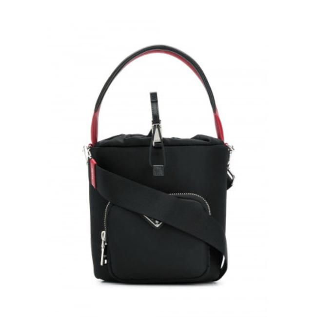 Prada Bucket New Technical Fabric Gr Black Leather Shoulder Bag