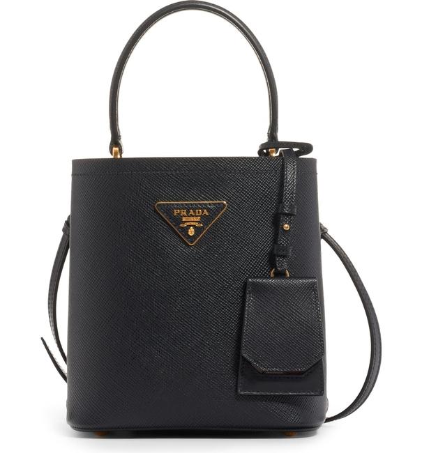 Prada Bucket Saffiano Black Leather Shoulder Bag