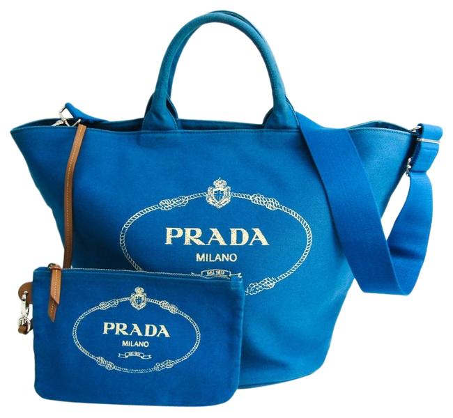Prada Bucket Womens Tote Blue Canapa Shoulder Bag