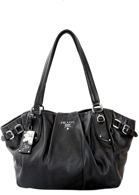Prada Buckle Black Leather Shoulder Bag