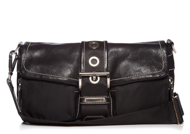 Prada Buckle Black LeatherTessuto Nylon Shoulder Bag