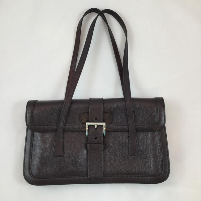 Prada Buckle Brown Leather Shoulder Bag