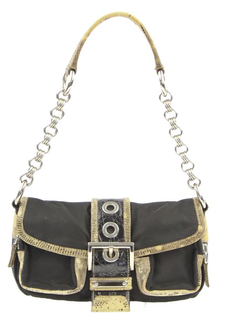 Prada Buckle Flap Black Canvas Shoulder Bag