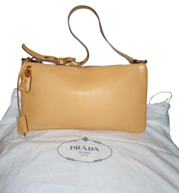Prada Buckle Strap Yellow Leather Shoulder Bag