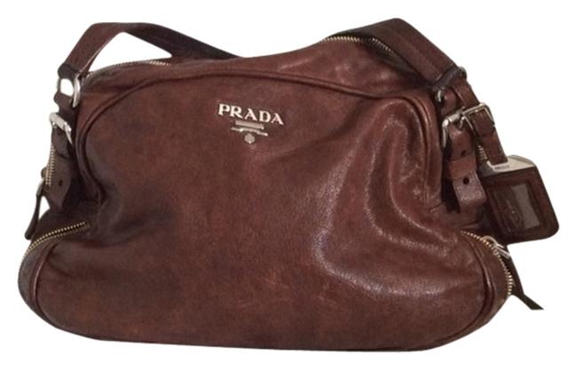 Prada Buffalo Distressed Brown Tobacco Leather Shoulder Bag