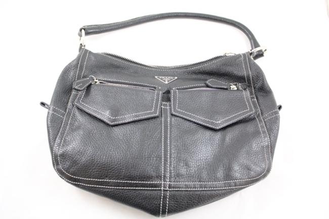 Prada Buffalo Pocket Br 1442 Black Leather Shoulder Bag