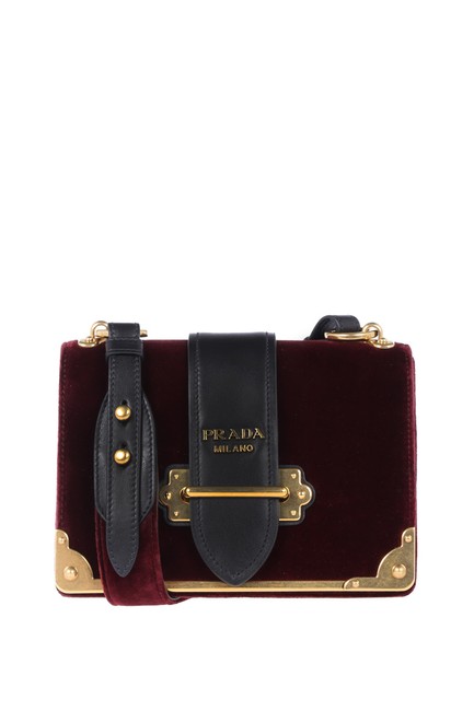 Prada Cahier And Burgundy VelvetLeather Shoulder Bag