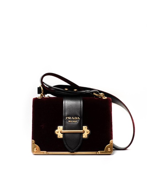 Prada Cahier And Oxblood VelvetLeather Shoulder Bag