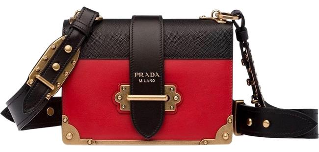 Prada Cahier Black and Red Leather Shoulder Bag