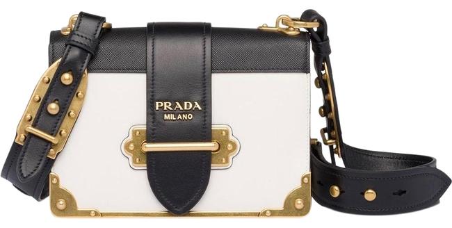 Prada Cahier Black and White Leather Shoulder Bag