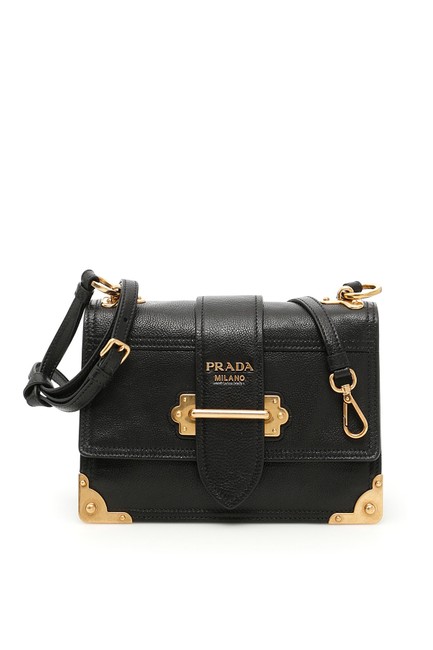 Prada Flap Cahier Calf Calfskin Black Leather Shoulder Bag