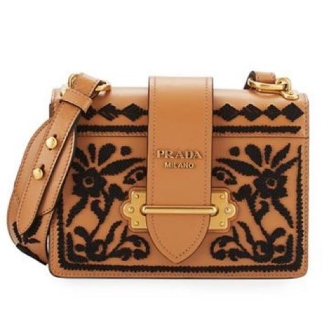 Prada Cahier Caramel Nero Leather Shoulder Bag