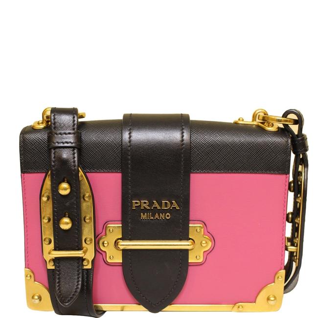 Prada Cahier City Calf BlackMagenta Black Saffiano Leather Shoulder Bag