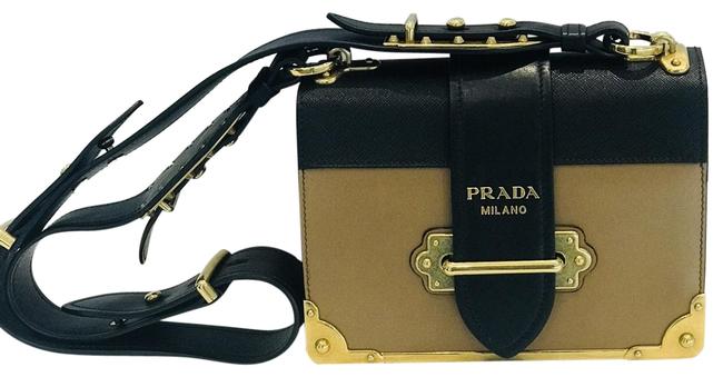 Prada Cahier City Saffiano Camramel Black Leather Shoulder Bag
