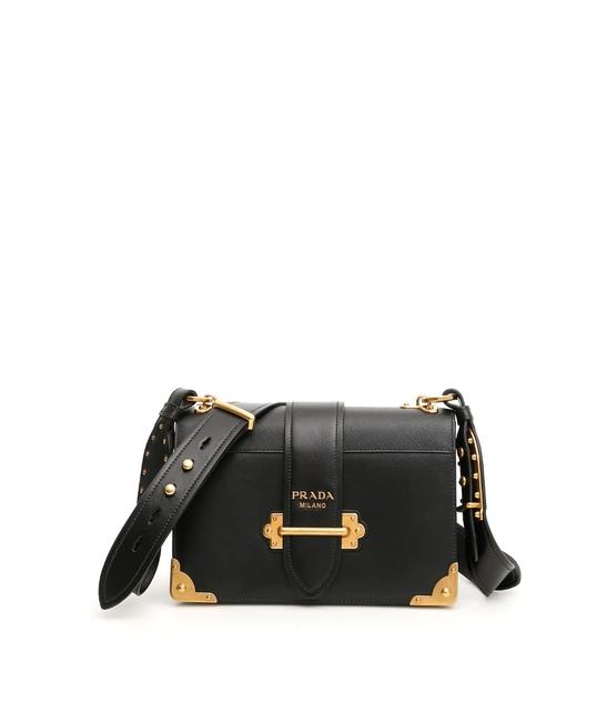 Prada Cahier Cr Black Leather Shoulder Bag