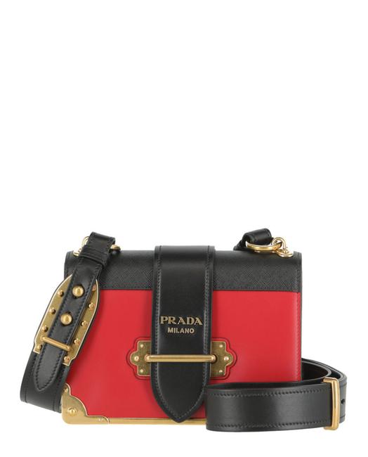Prada Cahier Red Black Calfskin Leather Shoulder Bag