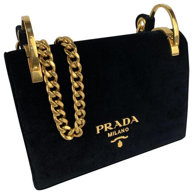 Prada Cahier New Italian Small Black Velvet Shoulder Bag