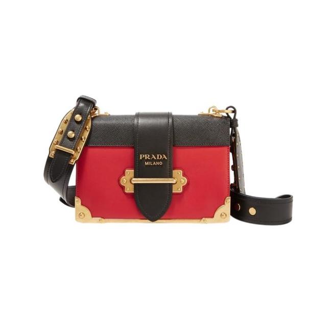 Prada Cahier Notebook Colorblock Red  Black Leather Shoulder Bag