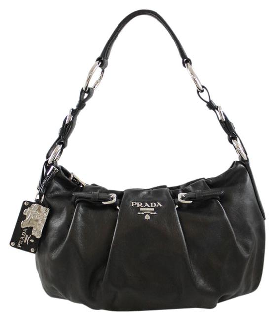 Prada Hobo Calfskin Black Leather Shoulder Bag