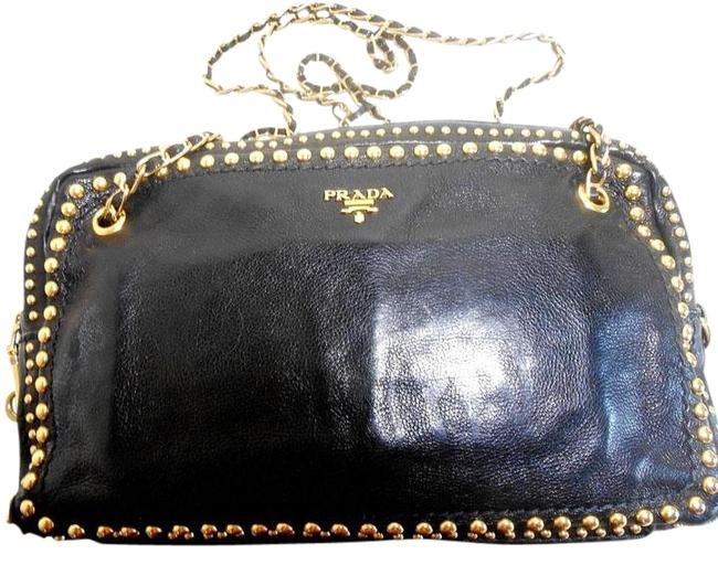 Prada Calfskin Studded Black Leather Shoulder Bag