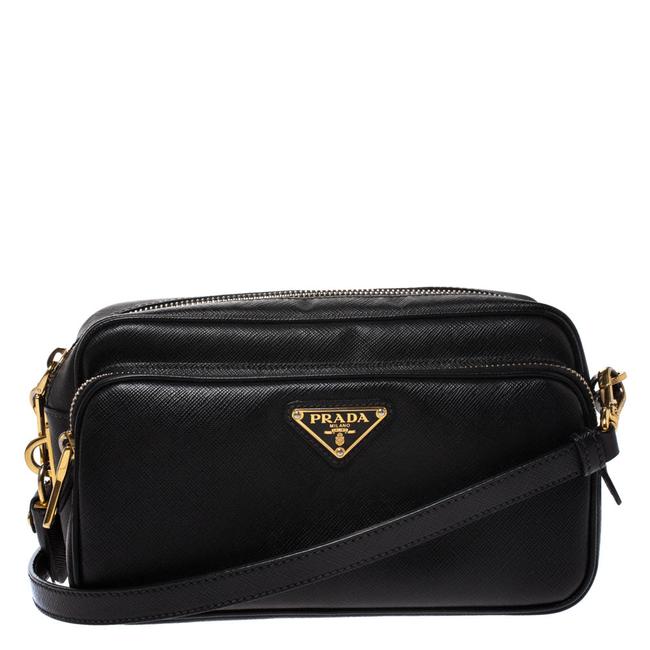 Prada Camera Double Zip Black Leather Shoulder Bag