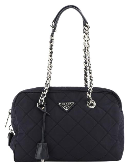 Prada Camera Quilted Medium Blue Tessuto Shoulder Bag