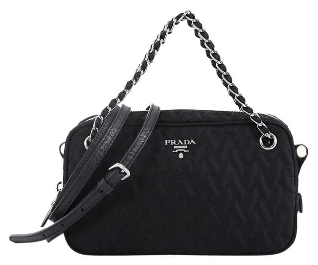 Prada Camera Quilted Small Black Tessuto Shoulder Bag