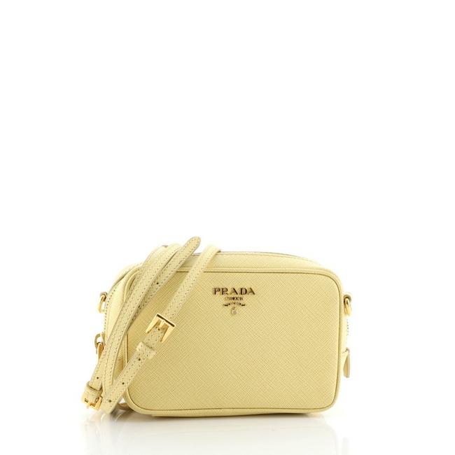 Prada Camera Saffiano Small Yellow Leather Shoulder Bag