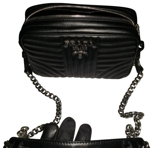 Prada Camera Small Diagramme Black Leather Shoulder Bag