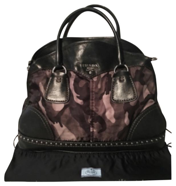 Prada Camouflage Bowler Black Leather  Tessuto Shoulder Bag