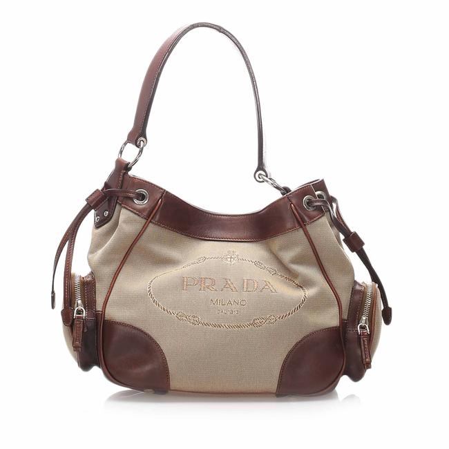 Prada Canapa Brown Leather Shoulder Bag