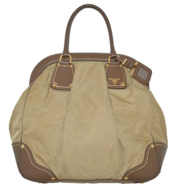 Prada Canapa Frame Beige Leather and Nylon Shoulder Bag
