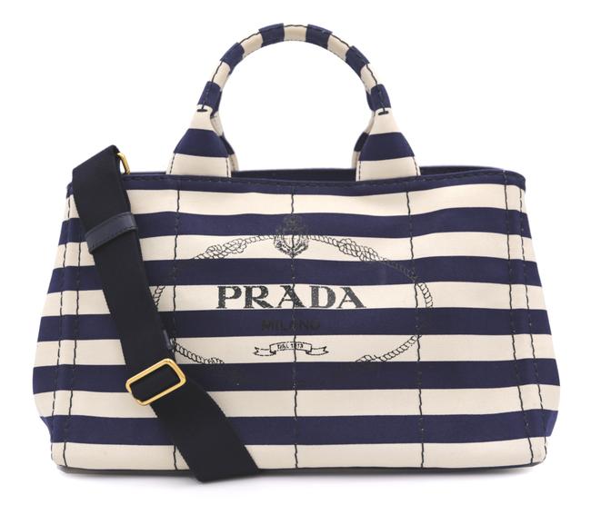 Prada Canapa Handbag Off White  Navy Shoulder Bag