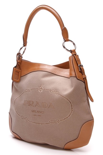 Prada Canapa Jacquard Beige Canvas Shoulder Bag