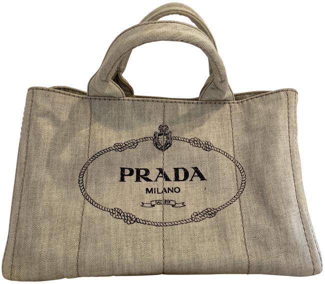 Prada Canapa Milano Tote Hand Light Grey Denim Shoulder Bag
