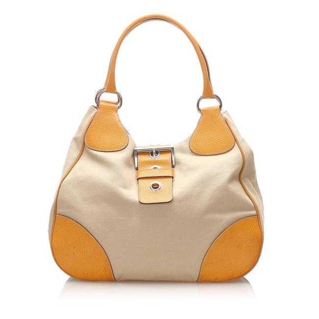 Prada Canvas Brown Leather Shoulder Bag