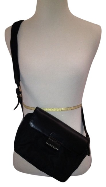 Prada Canvas Cross Body Black Leather and Nylon Shoulder Bag