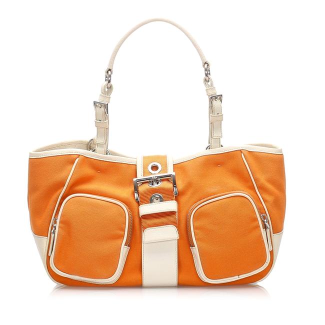Prada Canvas Orange Leather Shoulder Bag