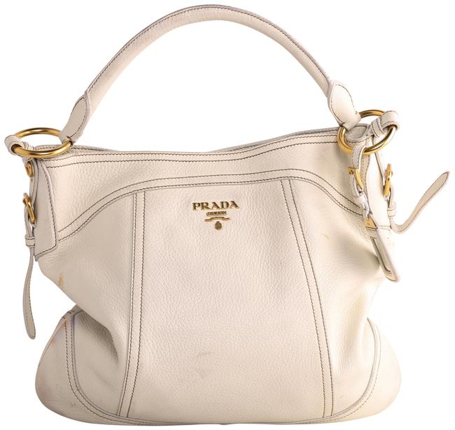 Prada Cervo Antik 1 Ivory Pebbled Leather Shoulder Bag
