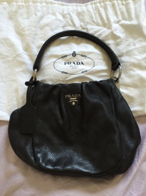 Prada Cervo Antik Br3995 Black Leather Shoulder Bag