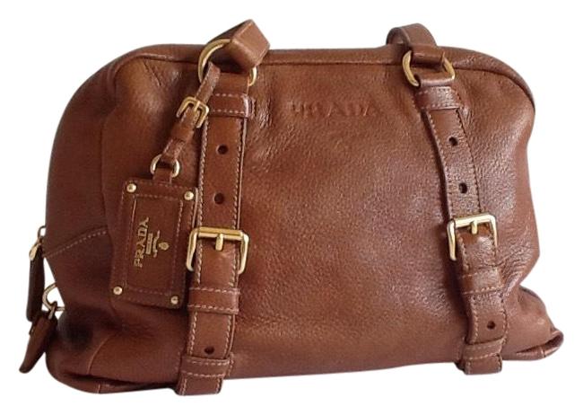 Prada Cervo Antik Satchel Camel Deerskin Leather Shoulder Bag