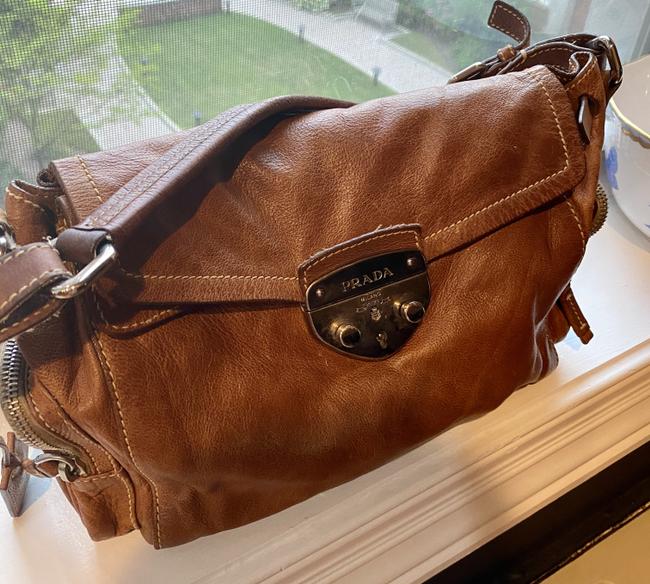 Prada Cervo Antik TanBrown Leather Shoulder Bag