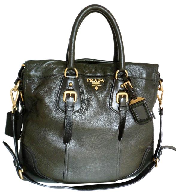 Prada Cervo Antik Tote Bn1191 Bosco Dark Olive Deerskin Leather Shoulder Bag