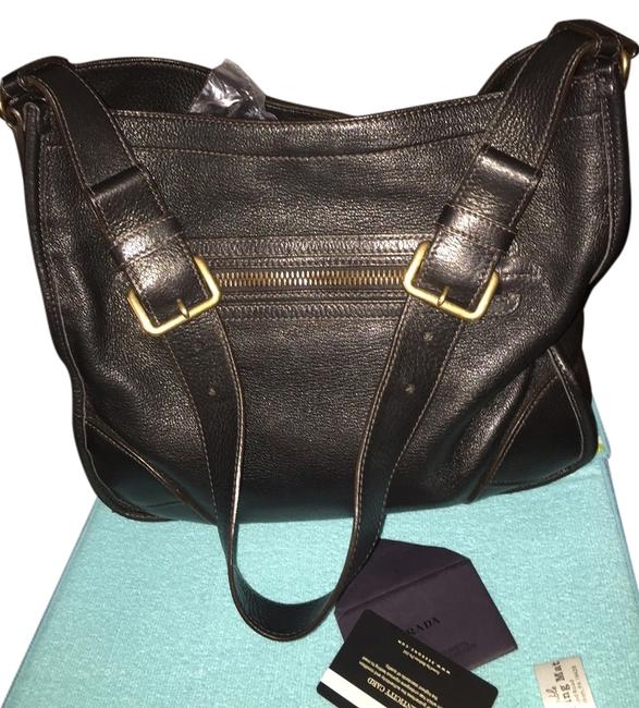 Prada Cervo Br4737 Black Deer Skin Leather Shoulder Bag