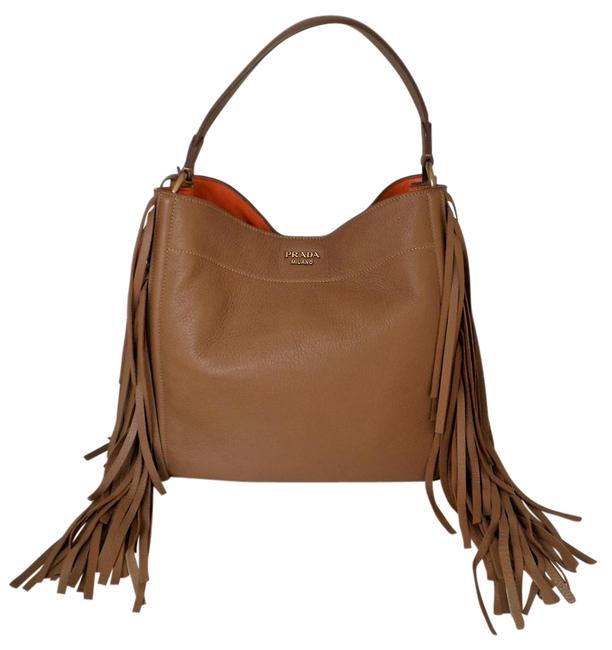 Prada Hobo Cervo Fringe Br4975 Cammello Deerskin Leather Shoulder Bag
