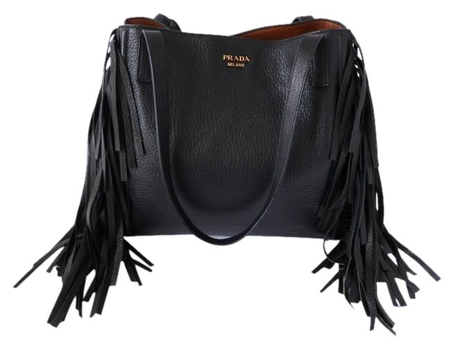 Prada Cervo Fringe Tote Black Deerskin Leather Shoulder Bag