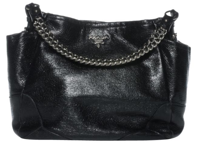 Prada Lux Cervo Chain Black Leather Shoulder Bag
